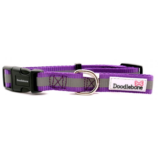 Doodlebone Bold Reflective Dog Collar Purple Size XL RRP 12.99 CLEARANCE XL 7.99